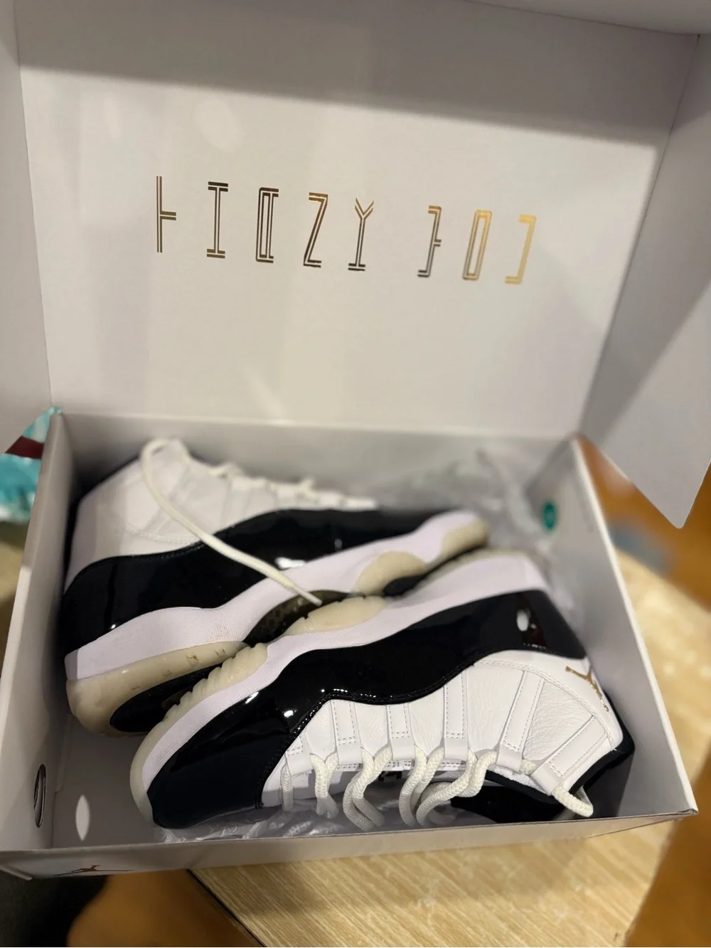 Jordan Retro 11 White Black with Gold Accent